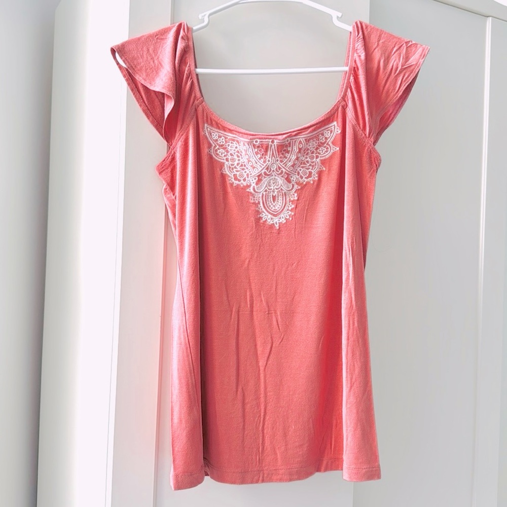 Loft Pink Peach Flowy Tee Shirt Top